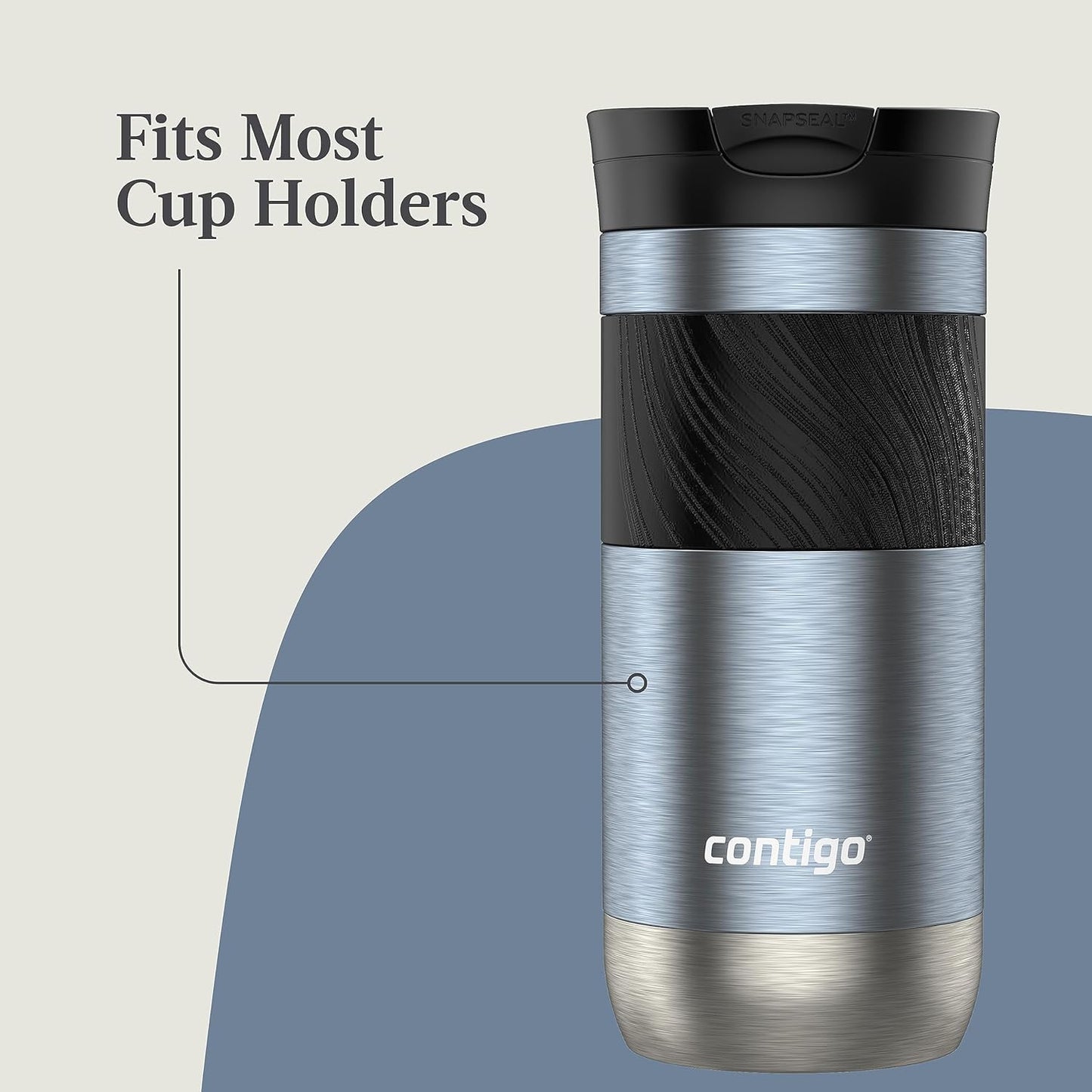 Byron 2.0 Stainless Steel Travel Mug with Snapseal Lid and Grip 20oz, Blueberry, Great for hot and cold beverages