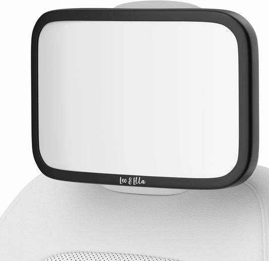 Extra Large Baby Car Mirror for Tesla & Fixed Headrests, Secure View of Infant in Rear Facing Carseat with Continuous Loop System, 100% Shatterproof, 13.7 Inch Convex Mirror, 360 Rotation