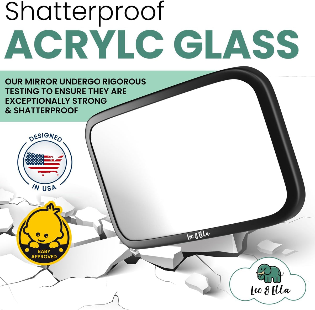 Extra Large Baby Car Mirror for Tesla & Fixed Headrests, Secure View of Infant in Rear Facing Carseat with Continuous Loop System, 100% Shatterproof, 13.7 Inch Convex Mirror, 360 Rotation