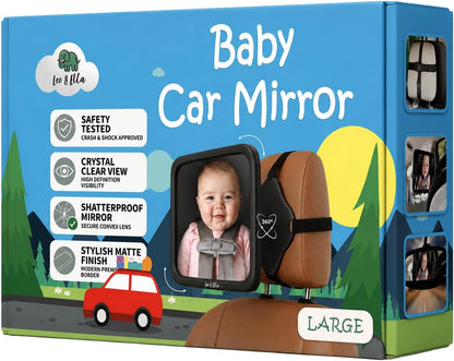 Extra Large Baby Car Mirror for Tesla & Fixed Headrests, Secure View of Infant in Rear Facing Carseat with Continuous Loop System, 100% Shatterproof, 13.7 Inch Convex Mirror, 360 Rotation
