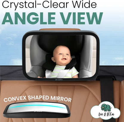 Extra Large Baby Car Mirror for Tesla & Fixed Headrests, Secure View of Infant in Rear Facing Carseat with Continuous Loop System, 100% Shatterproof, 13.7 Inch Convex Mirror, 360 Rotation