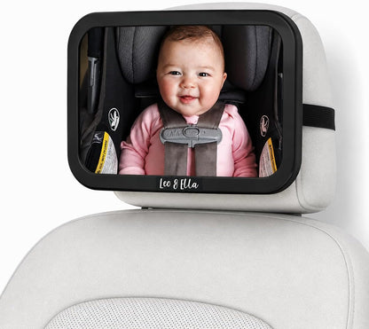 Extra Large Baby Car Mirror for Tesla & Fixed Headrests, Secure View of Infant in Rear Facing Carseat with Continuous Loop System, 100% Shatterproof, 13.7 Inch Convex Mirror, 360 Rotation