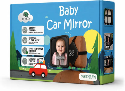 Extra Large Baby Car Mirror for Tesla & Fixed Headrests, Secure View of Infant in Rear Facing Carseat with Continuous Loop System, 100% Shatterproof, 13.7 Inch Convex Mirror, 360 Rotation