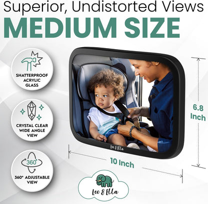 Extra Large Baby Car Mirror for Tesla & Fixed Headrests, Secure View of Infant in Rear Facing Carseat with Continuous Loop System, 100% Shatterproof, 13.7 Inch Convex Mirror, 360 Rotation