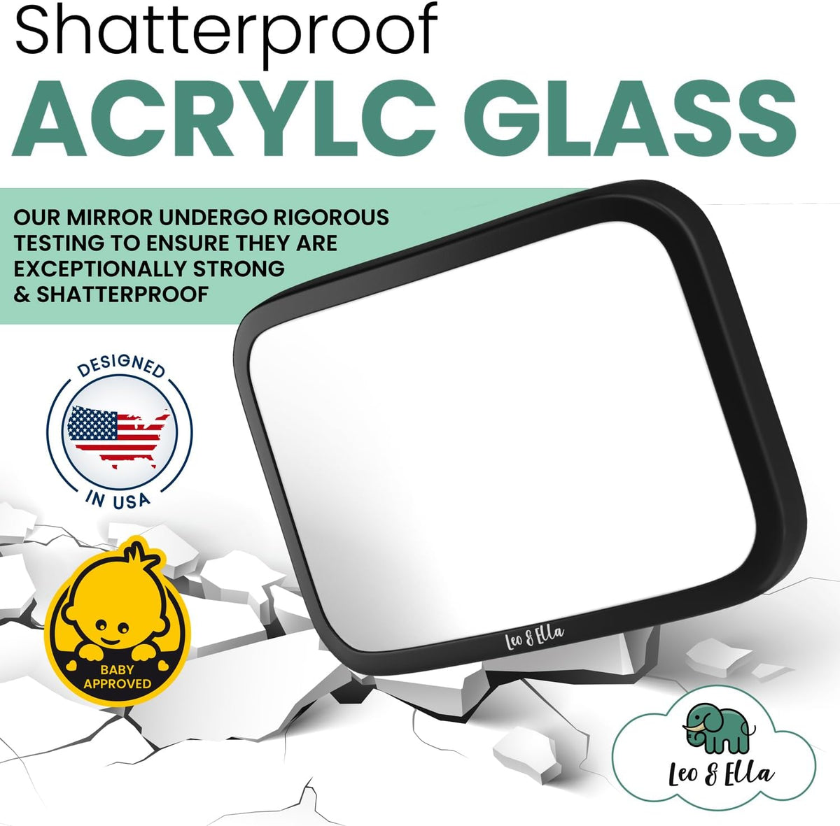 Extra Large Baby Car Mirror for Tesla & Fixed Headrests, Secure View of Infant in Rear Facing Carseat with Continuous Loop System, 100% Shatterproof, 13.7 Inch Convex Mirror, 360 Rotation