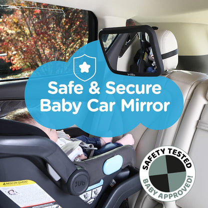 Extra Large Baby Car Mirror for Tesla & Fixed Headrests, Secure View of Infant in Rear Facing Carseat with Continuous Loop System, 100% Shatterproof, 13.7 Inch Convex Mirror, 360 Rotation