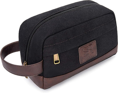 Travel Toiletry Bag for Men and Women, Canvas Toiletry Organizer Water-Resistant Vegan Leather, Hanging Dopp Kit Shaving Bag for Toiletries Accessories