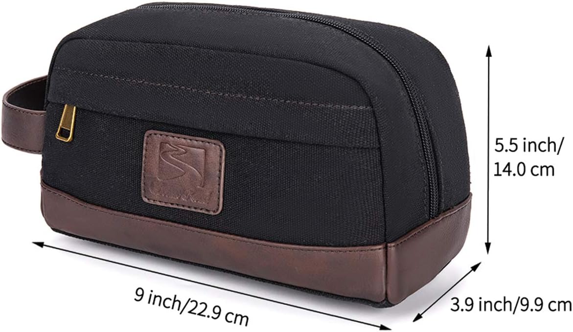 Travel Toiletry Bag for Men and Women, Canvas Toiletry Organizer Water-Resistant Vegan Leather, Hanging Dopp Kit Shaving Bag for Toiletries Accessories