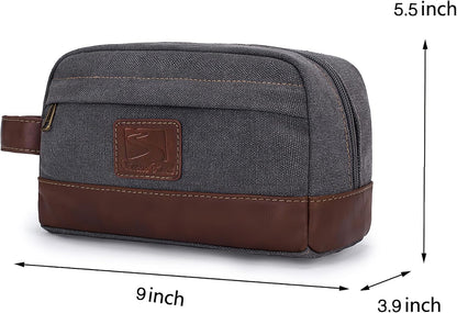 Travel Toiletry Bag for Men and Women, Canvas Toiletry Organizer Water-Resistant Vegan Leather, Hanging Dopp Kit Shaving Bag for Toiletries Accessories