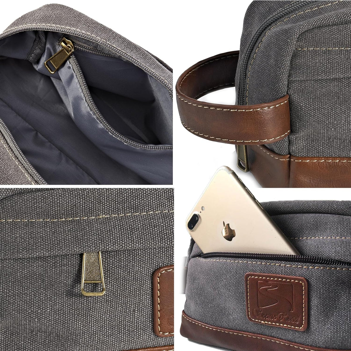 Travel Toiletry Bag for Men and Women, Canvas Toiletry Organizer Water-Resistant Vegan Leather, Hanging Dopp Kit Shaving Bag for Toiletries Accessories