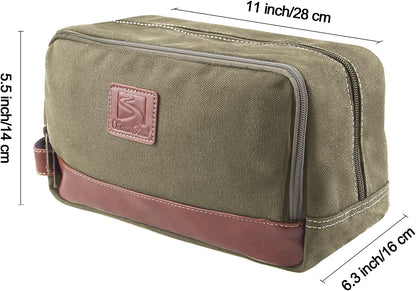 Travel Toiletry Bag for Men and Women, Canvas Toiletry Organizer Water-Resistant Vegan Leather, Hanging Dopp Kit Shaving Bag for Toiletries Accessories