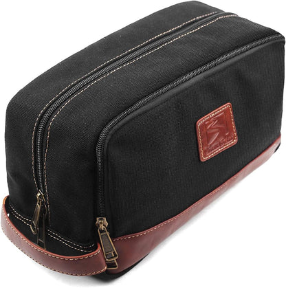 Travel Toiletry Bag for Men and Women, Canvas Toiletry Organizer Water-Resistant Vegan Leather, Hanging Dopp Kit Shaving Bag for Toiletries Accessories