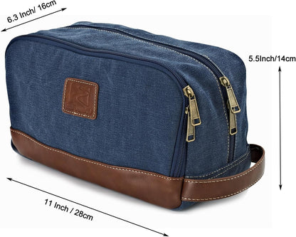 Travel Toiletry Bag for Men and Women, Canvas Toiletry Organizer Water-Resistant Vegan Leather, Hanging Dopp Kit Shaving Bag for Toiletries Accessories