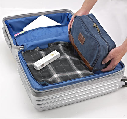 Travel Toiletry Bag for Men and Women, Canvas Toiletry Organizer Water-Resistant Vegan Leather, Hanging Dopp Kit Shaving Bag for Toiletries Accessories