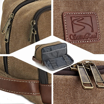 Travel Toiletry Bag for Men and Women, Canvas Toiletry Organizer Water-Resistant Vegan Leather, Hanging Dopp Kit Shaving Bag for Toiletries Accessories