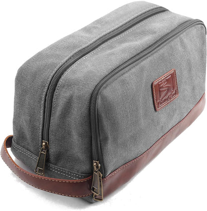 Travel Toiletry Bag for Men and Women, Canvas Toiletry Organizer Water-Resistant Vegan Leather, Hanging Dopp Kit Shaving Bag for Toiletries Accessories