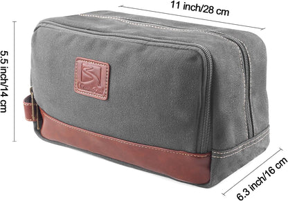 Travel Toiletry Bag for Men and Women, Canvas Toiletry Organizer Water-Resistant Vegan Leather, Hanging Dopp Kit Shaving Bag for Toiletries Accessories