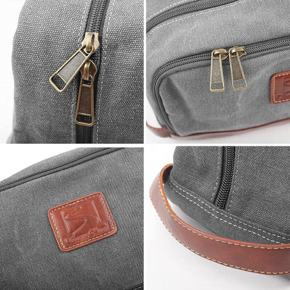 Travel Toiletry Bag for Men and Women, Canvas Toiletry Organizer Water-Resistant Vegan Leather, Hanging Dopp Kit Shaving Bag for Toiletries Accessories
