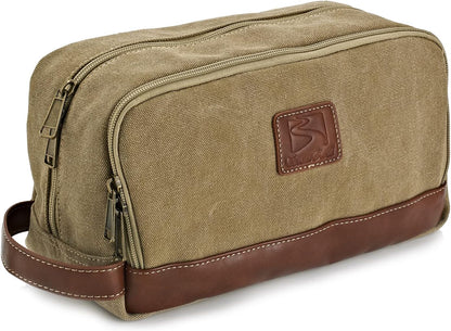 Travel Toiletry Bag for Men and Women, Canvas Toiletry Organizer Water-Resistant Vegan Leather, Hanging Dopp Kit Shaving Bag for Toiletries Accessories