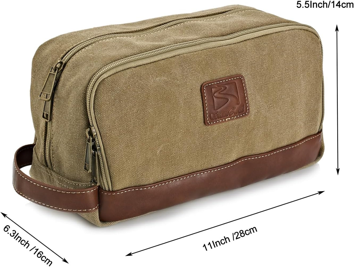 Travel Toiletry Bag for Men and Women, Canvas Toiletry Organizer Water-Resistant Vegan Leather, Hanging Dopp Kit Shaving Bag for Toiletries Accessories