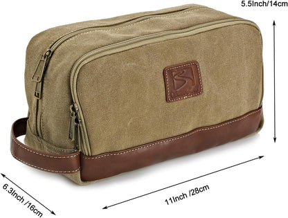 Travel Toiletry Bag for Men and Women, Canvas Toiletry Organizer Water-Resistant Vegan Leather, Hanging Dopp Kit Shaving Bag for Toiletries Accessories