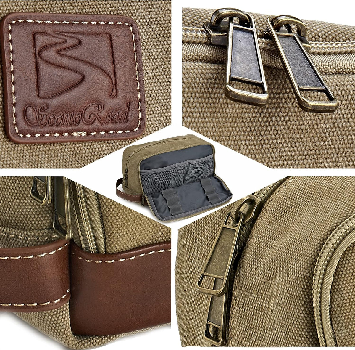 Travel Toiletry Bag for Men and Women, Canvas Toiletry Organizer Water-Resistant Vegan Leather, Hanging Dopp Kit Shaving Bag for Toiletries Accessories