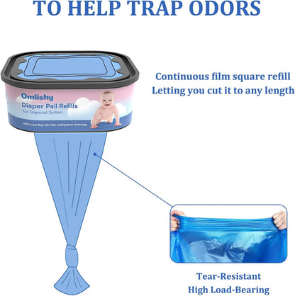 6 Pack Jumbo Square Bags Refill Compatible with Diaper Genie Compact, Select Pails (Not Fit Classic), Disposal Bag Refills with Continuous Film, Hold Up to 810 Newborn-Sized Diapers