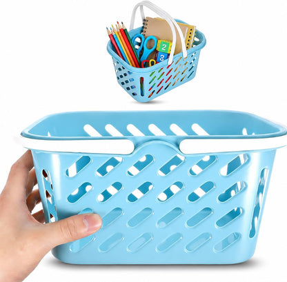 1Pc Shopping Basket Toy, Mini Grocery Bin with Handles Kids Pretend Play Blue Plastic Basket for Role Play, Toy Storage, Party Favors (10.24 x 6.69 x 5.12 in)