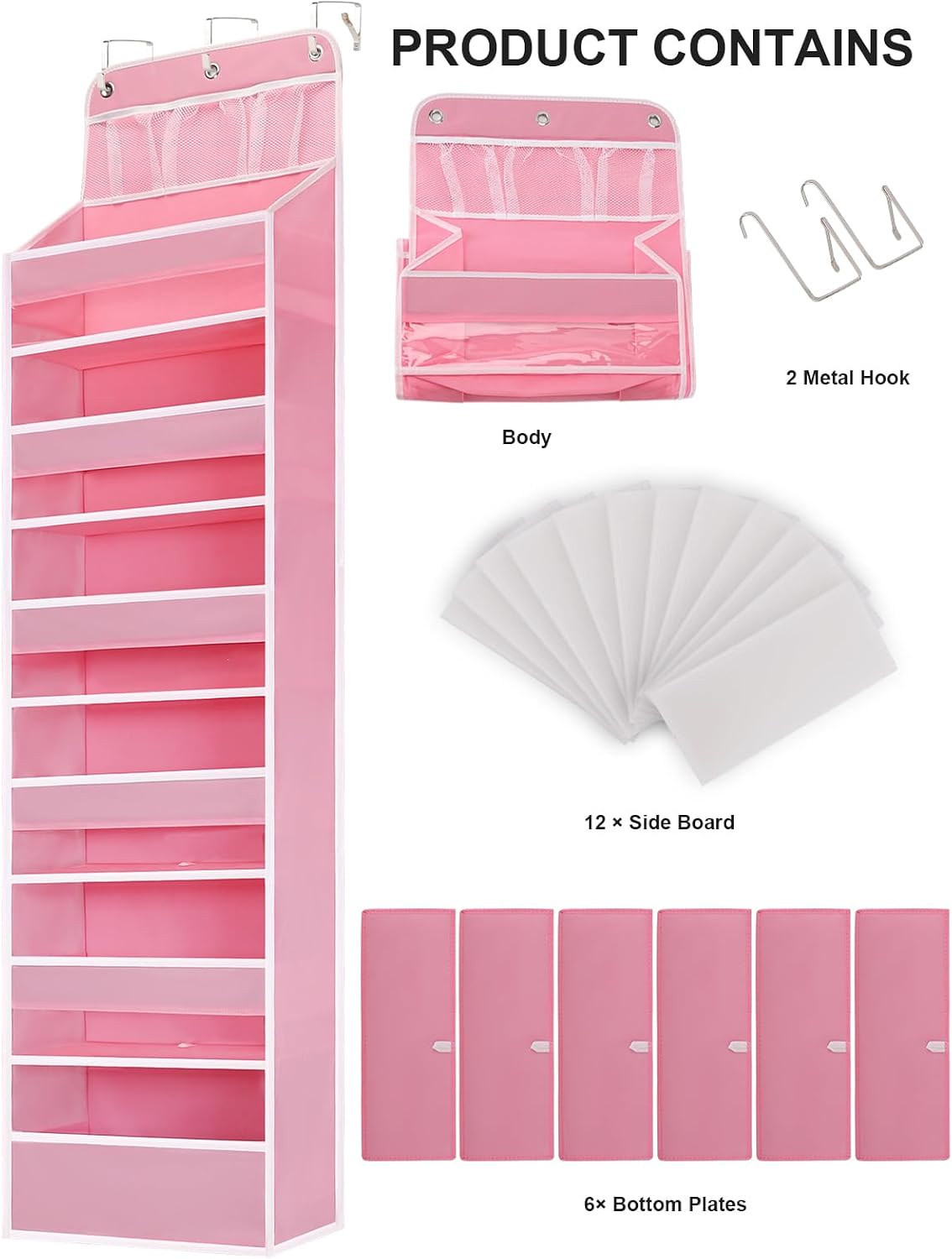 Over Door Hanging Organizer, No Tilt Baby Closet Organizer for Diaper Kids Toys, Hanging Organizer Storage for Newborn Essentials Nursery Bathroom (6 tier Pink)