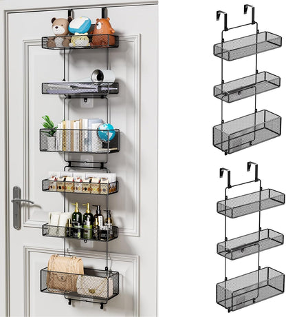 Over Door Organizer Storage - Separable Door Organizer Hanging with 6 Metal Large Capacity Baskets for Bathroom Bedroom Kitchen Pantry Closet (Pink)