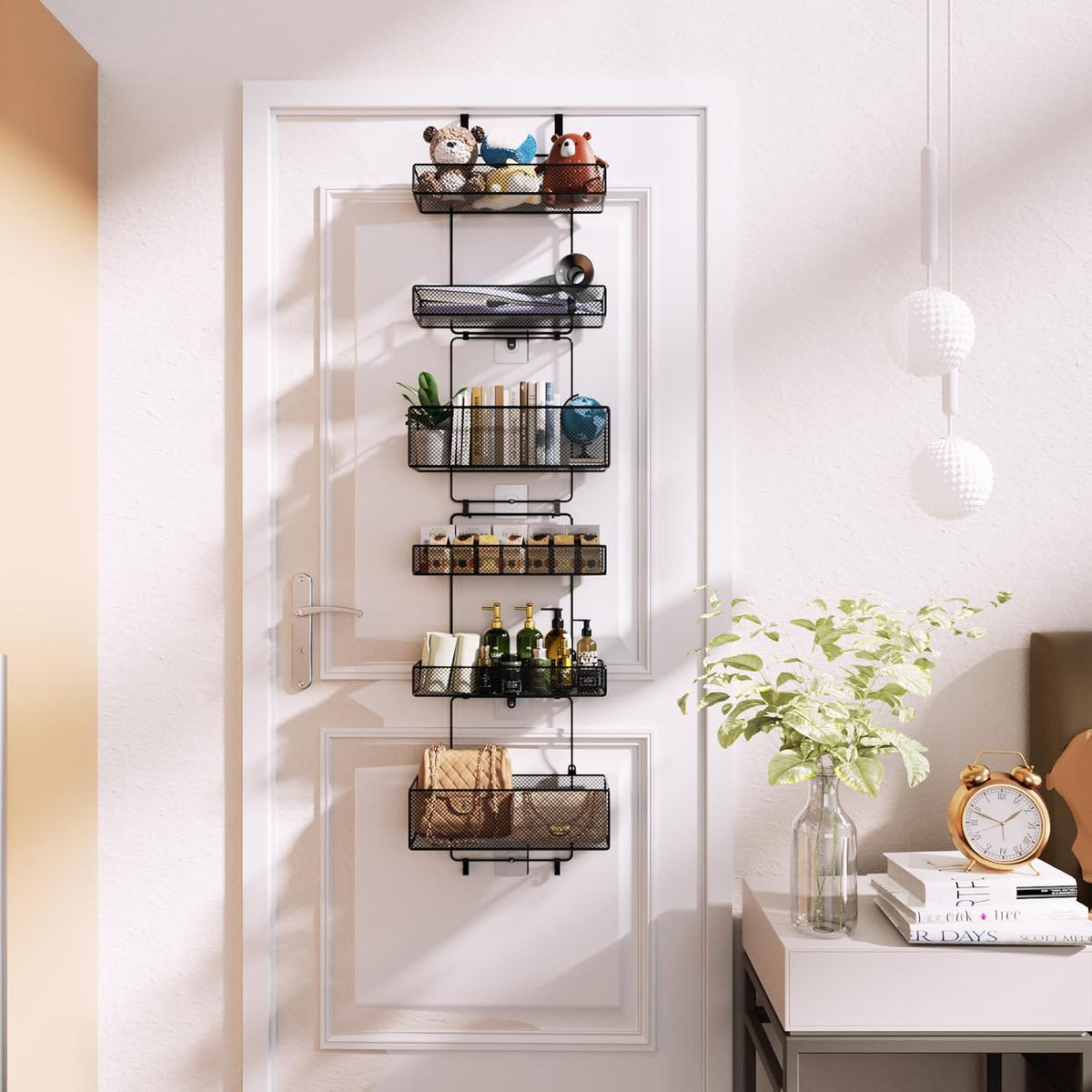 Over Door Organizer Storage - Separable Door Organizer Hanging with 6 Metal Large Capacity Baskets for Bathroom Bedroom Kitchen Pantry Closet (Pink)