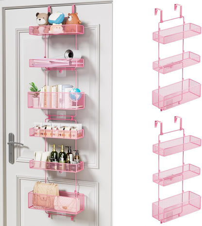 Over Door Organizer Storage - Separable Door Organizer Hanging with 6 Metal Large Capacity Baskets for Bathroom Bedroom Kitchen Pantry Closet (Pink)