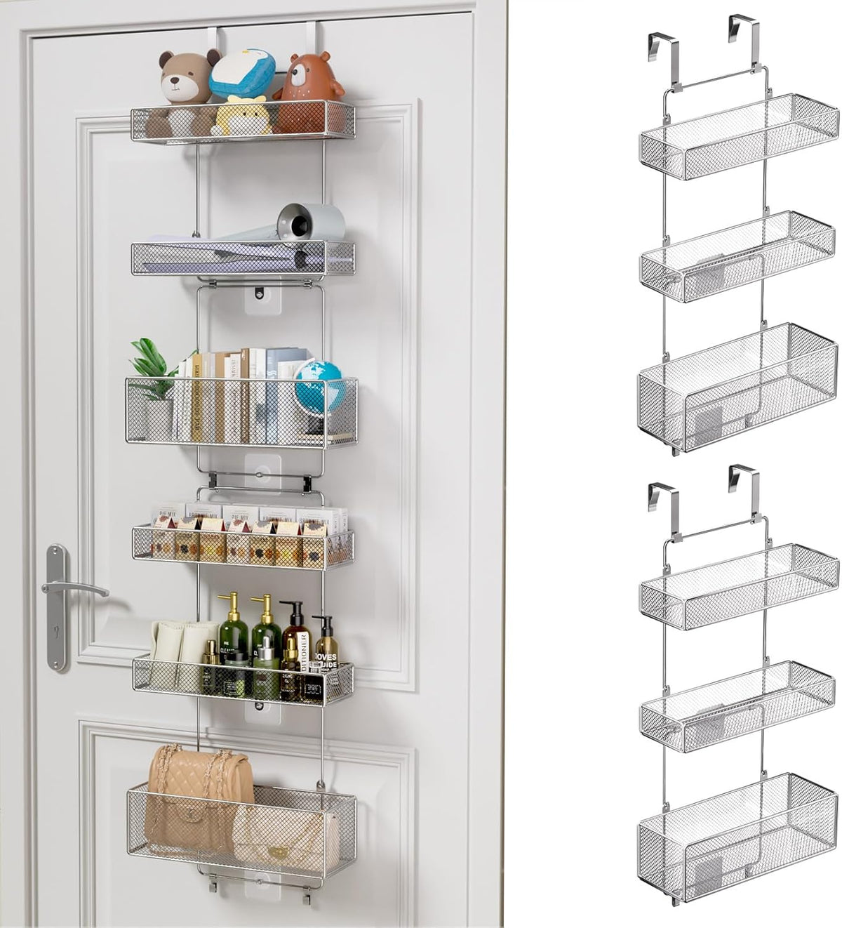 Over Door Organizer Storage - Separable Door Organizer Hanging with 6 Metal Large Capacity Baskets for Bathroom Bedroom Kitchen Pantry Closet (Pink)