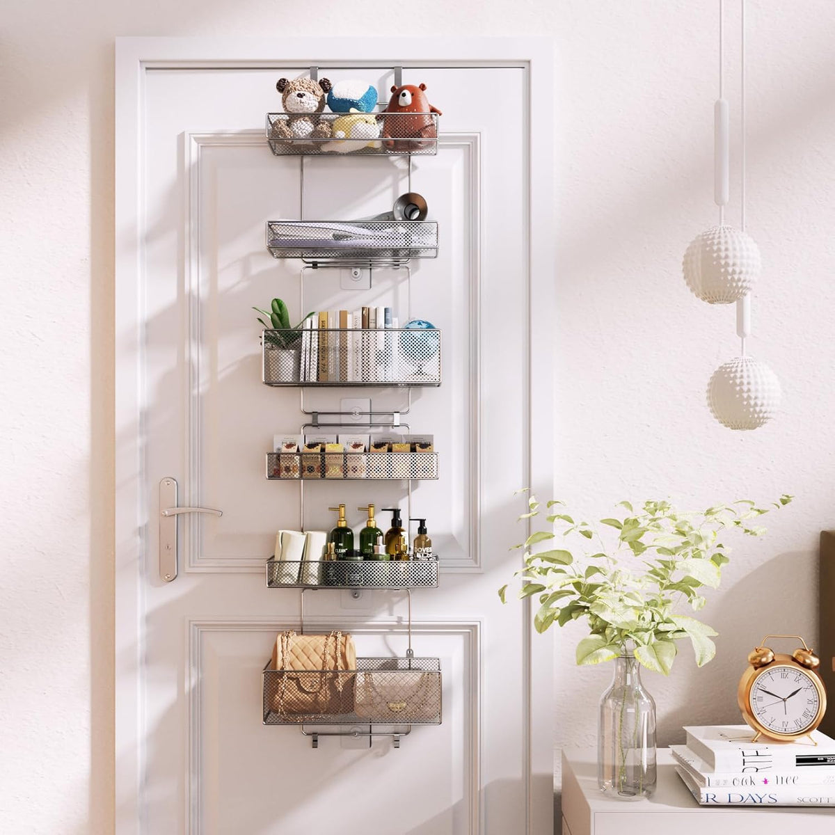 Over Door Organizer Storage - Separable Door Organizer Hanging with 6 Metal Large Capacity Baskets for Bathroom Bedroom Kitchen Pantry Closet (Pink)