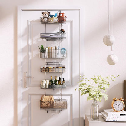 Over Door Organizer Storage - Separable Door Organizer Hanging with 6 Metal Large Capacity Baskets for Bathroom Bedroom Kitchen Pantry Closet (Pink)