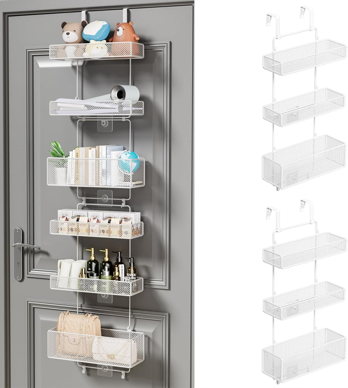 Over Door Organizer Storage - Separable Door Organizer Hanging with 6 Metal Large Capacity Baskets for Bathroom Bedroom Kitchen Pantry Closet (Pink)