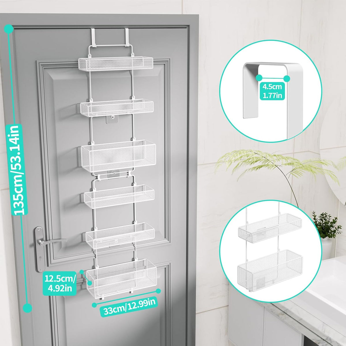 Over Door Organizer Storage - Separable Door Organizer Hanging with 6 Metal Large Capacity Baskets for Bathroom Bedroom Kitchen Pantry Closet (Pink)