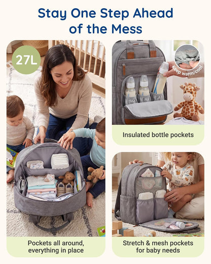 Baby Diaper Bag with Waterproof Changing Pad, Black