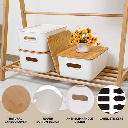 Citylife 7 QT Storage Bins with Bamboo Lids, Stackable with Handles, 2-Pack