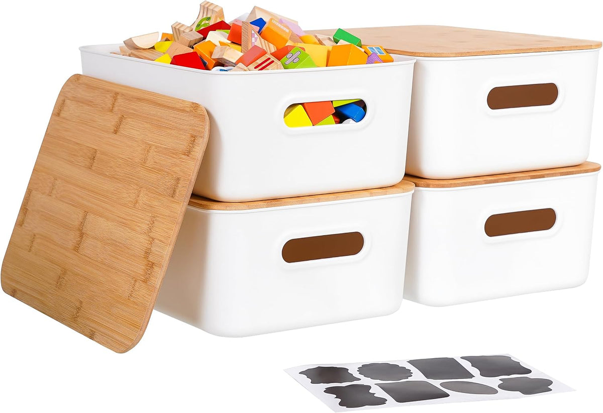 Citylife 7 QT Storage Bins with Bamboo Lids, Stackable with Handles, 2-Pack