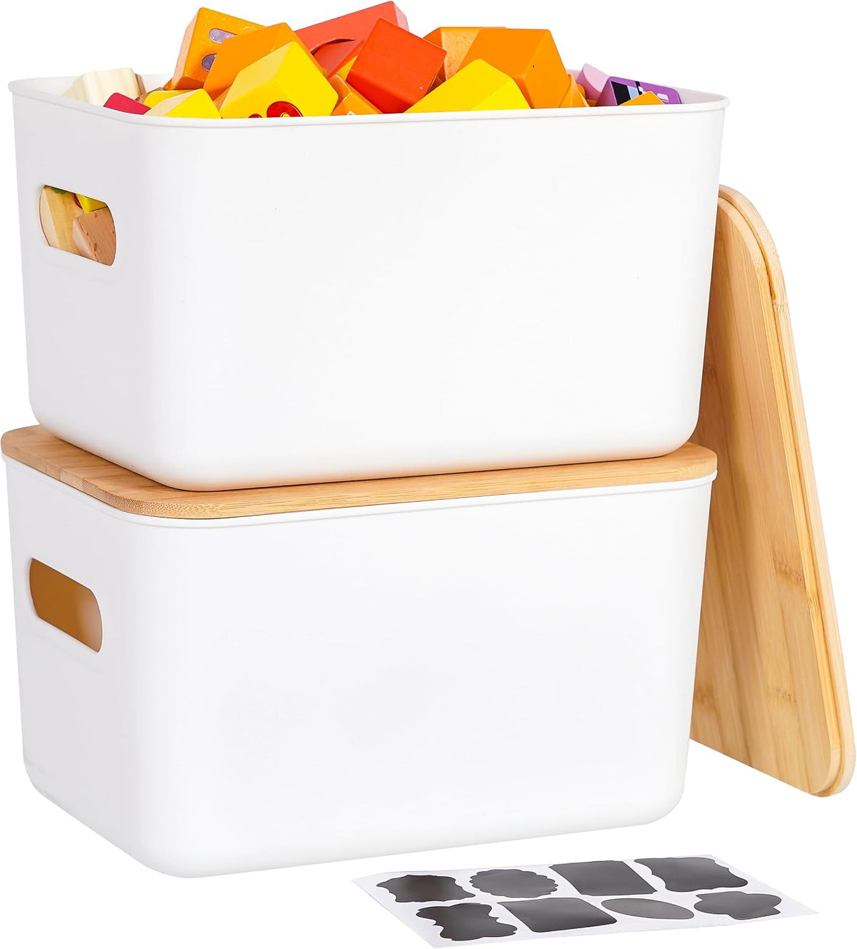 Citylife 7 QT Storage Bins with Bamboo Lids, Stackable with Handles, 2-Pack
