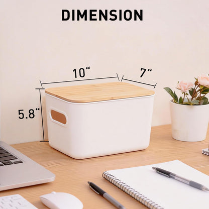 Citylife 7 QT Storage Bins with Bamboo Lids, Stackable with Handles, 2-Pack