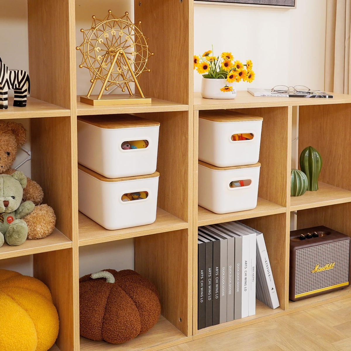 Citylife 7 QT Storage Bins with Bamboo Lids, Stackable with Handles, 2-Pack