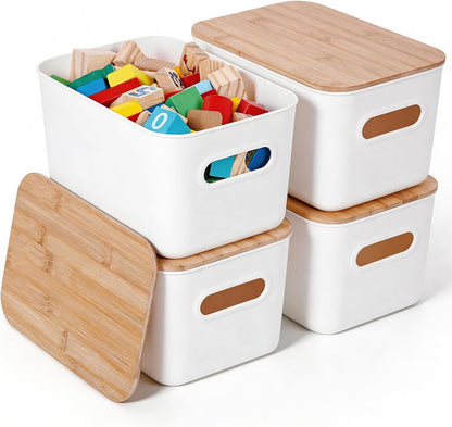 Citylife 7 QT Storage Bins with Bamboo Lids, Stackable with Handles, 2-Pack