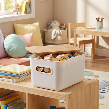 Citylife 7 QT Storage Bins with Bamboo Lids, Stackable with Handles, 2-Pack
