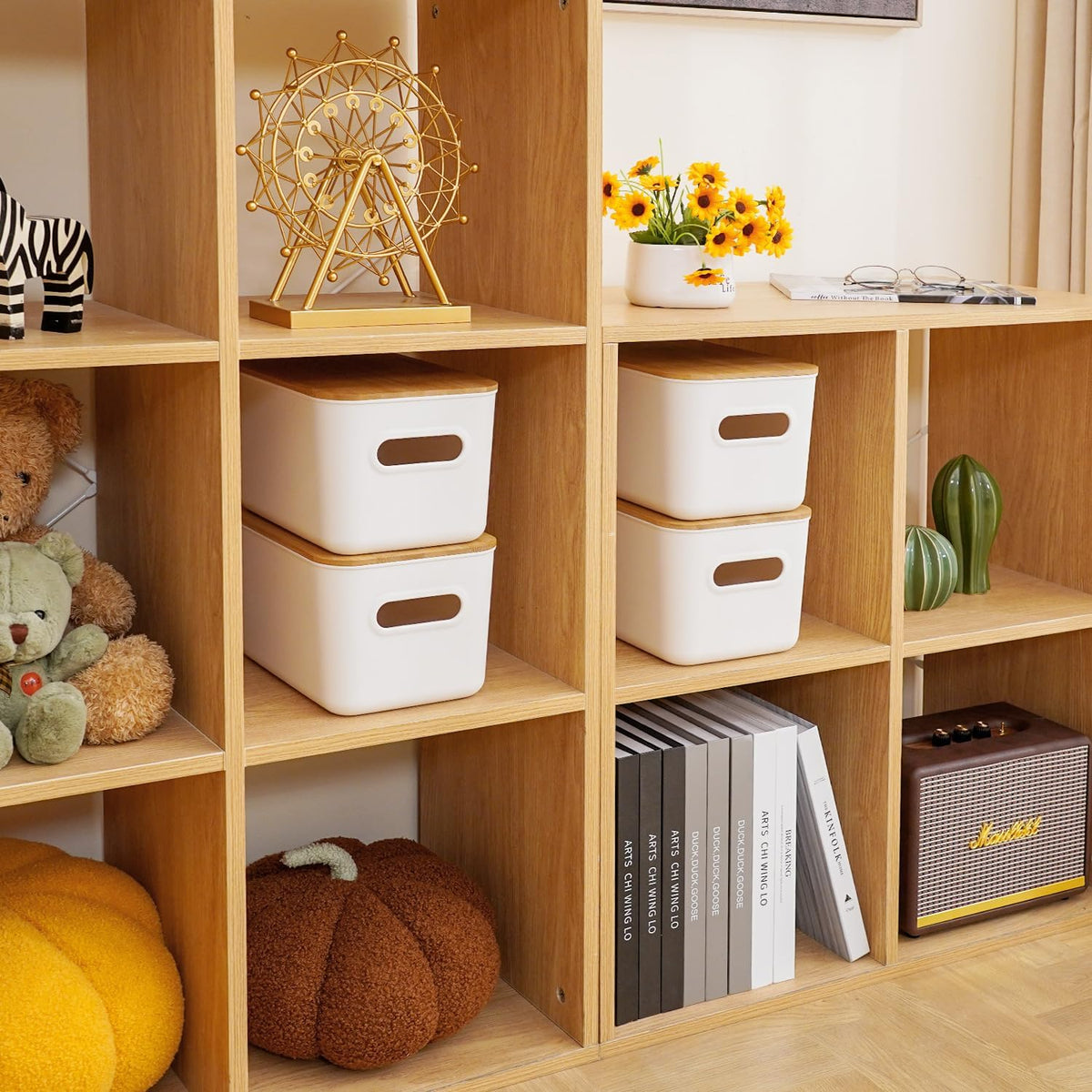 Citylife 7 QT Storage Bins with Bamboo Lids, Stackable with Handles, 2-Pack