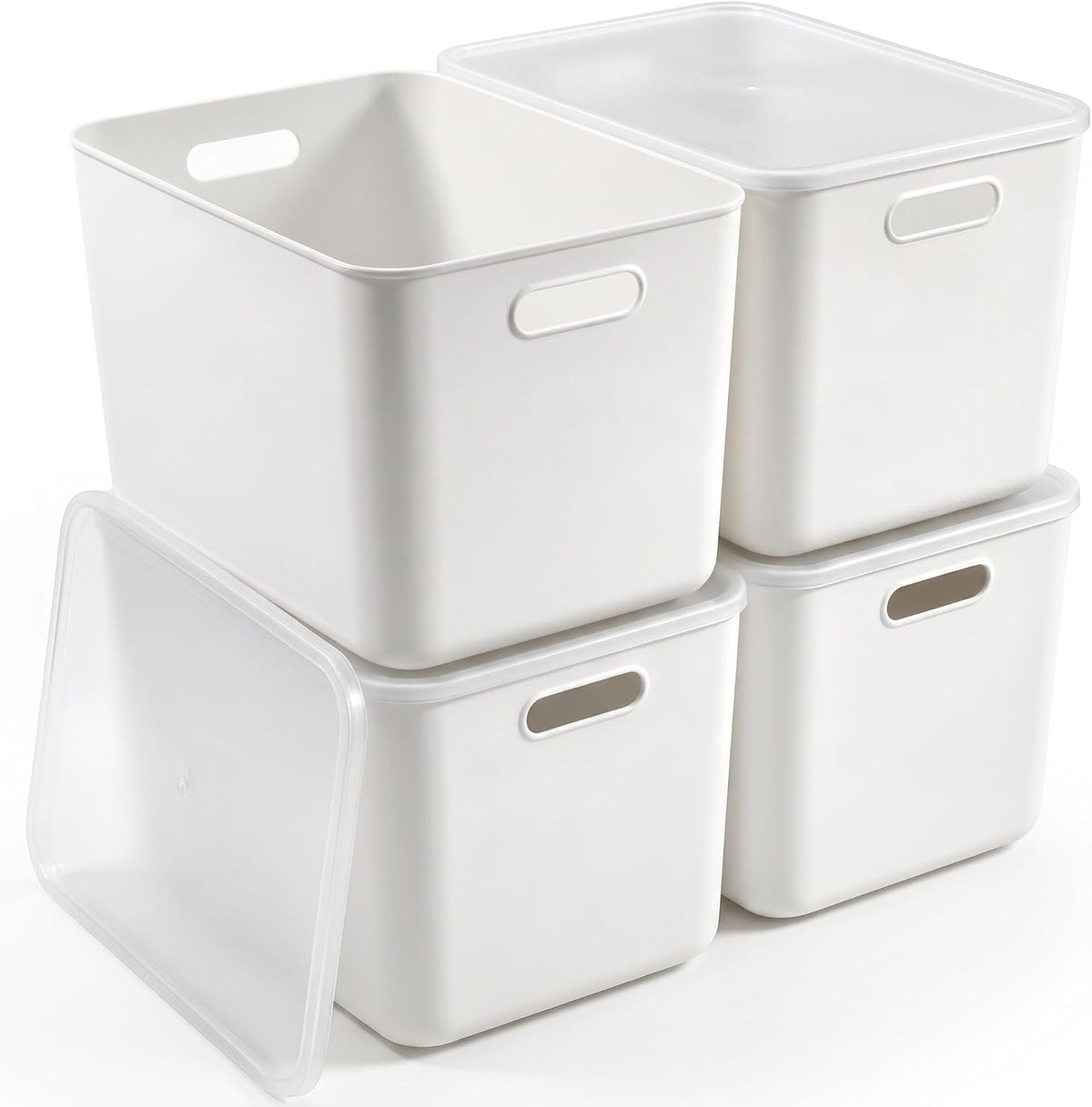 Citylife 7 QT Storage Bins with Bamboo Lids, Stackable with Handles, 2-Pack