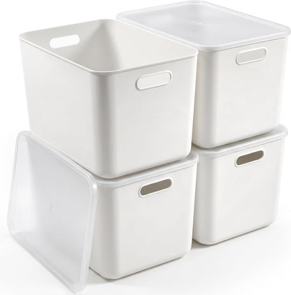 Citylife 7 QT Storage Bins with Bamboo Lids, Stackable with Handles, 2-Pack