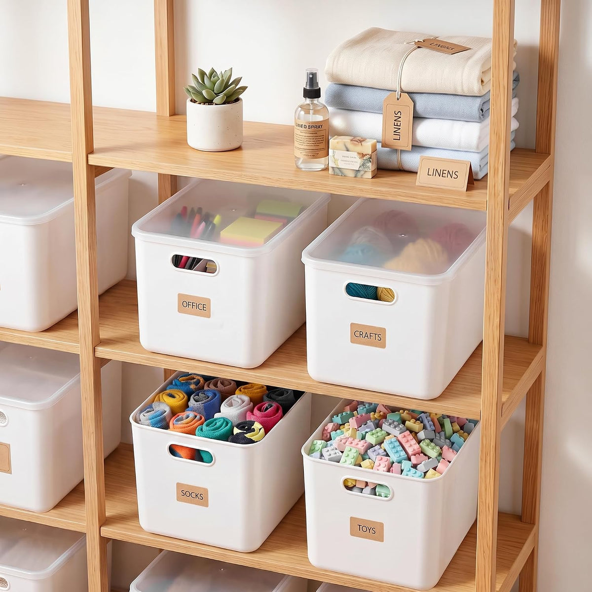 Citylife 7 QT Storage Bins with Bamboo Lids, Stackable with Handles, 2-Pack