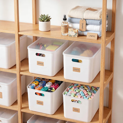 Citylife 7 QT Storage Bins with Bamboo Lids, Stackable with Handles, 2-Pack